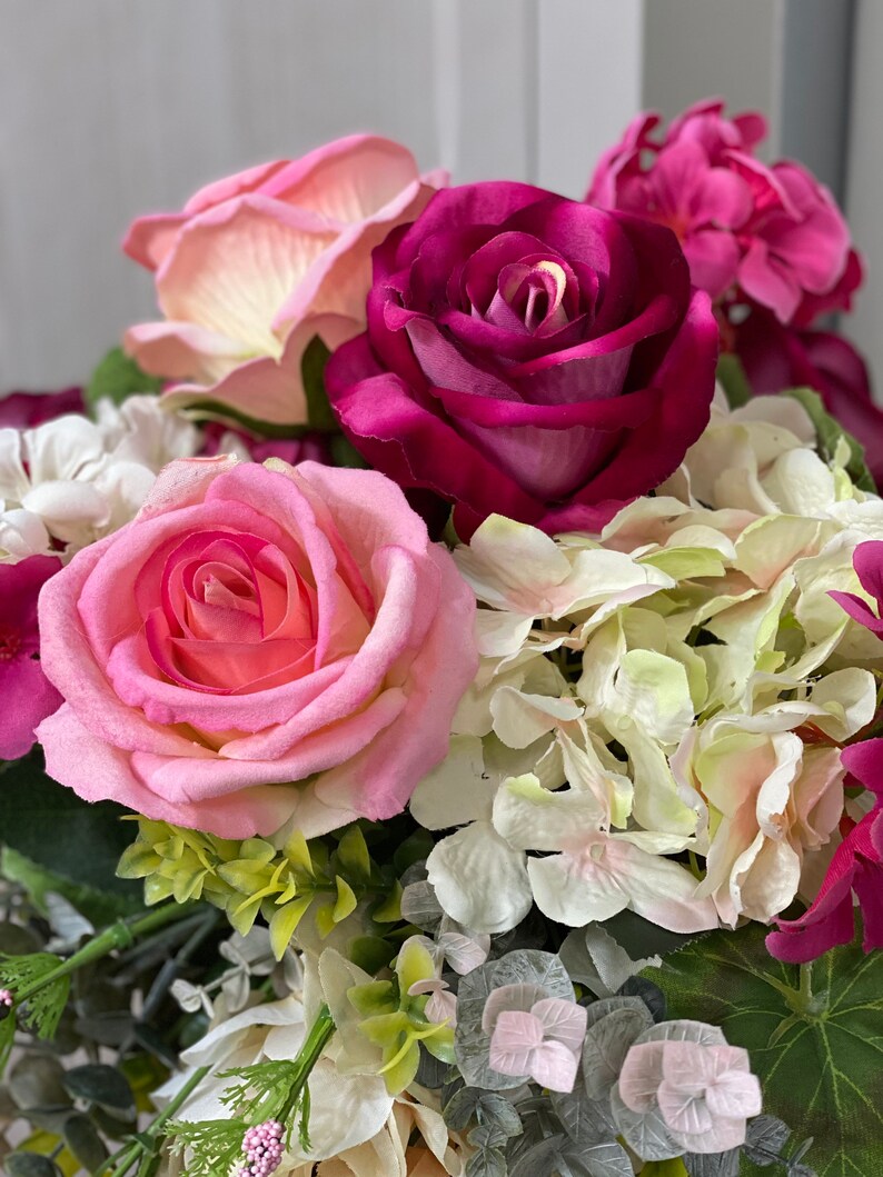 Real Touch Roses Bouquet/wisteria and Pink Roses/ Bridal Etsy