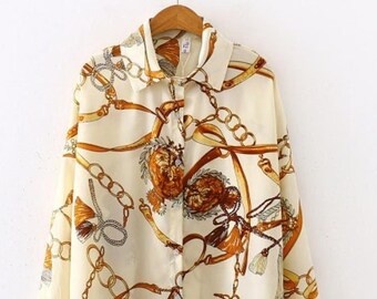 Casual Ladies Horse Print Equestrian Blouse Top Shirt  by Equestrian Hills