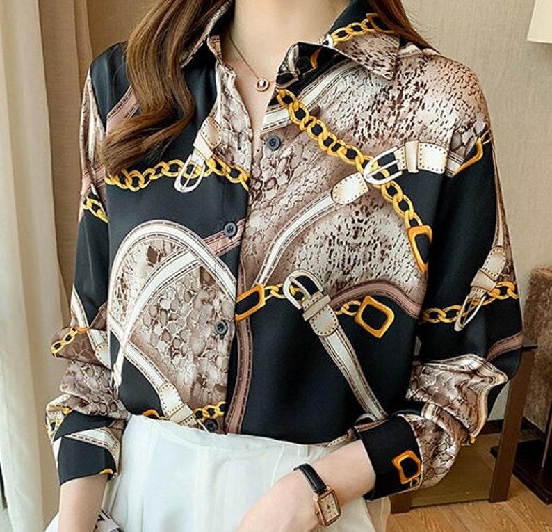Casual Ladies Horse Print Equestrian Blouse Top Shirt by Etsy