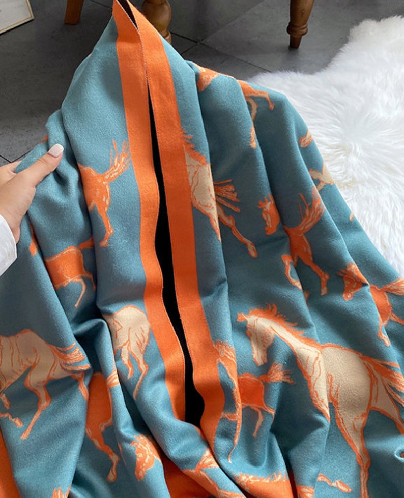 Cashmere Scarf Pashmina Shawlblanket Horse Print 185 X 65 Etsy