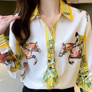 Casual Ladies Horse Print Equestrian Blouse Top Shirt  by Equestrian Hills