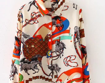 Casual Ladies Horse Print Equestrian Blouse Top Shirt  by Equestrian Hills