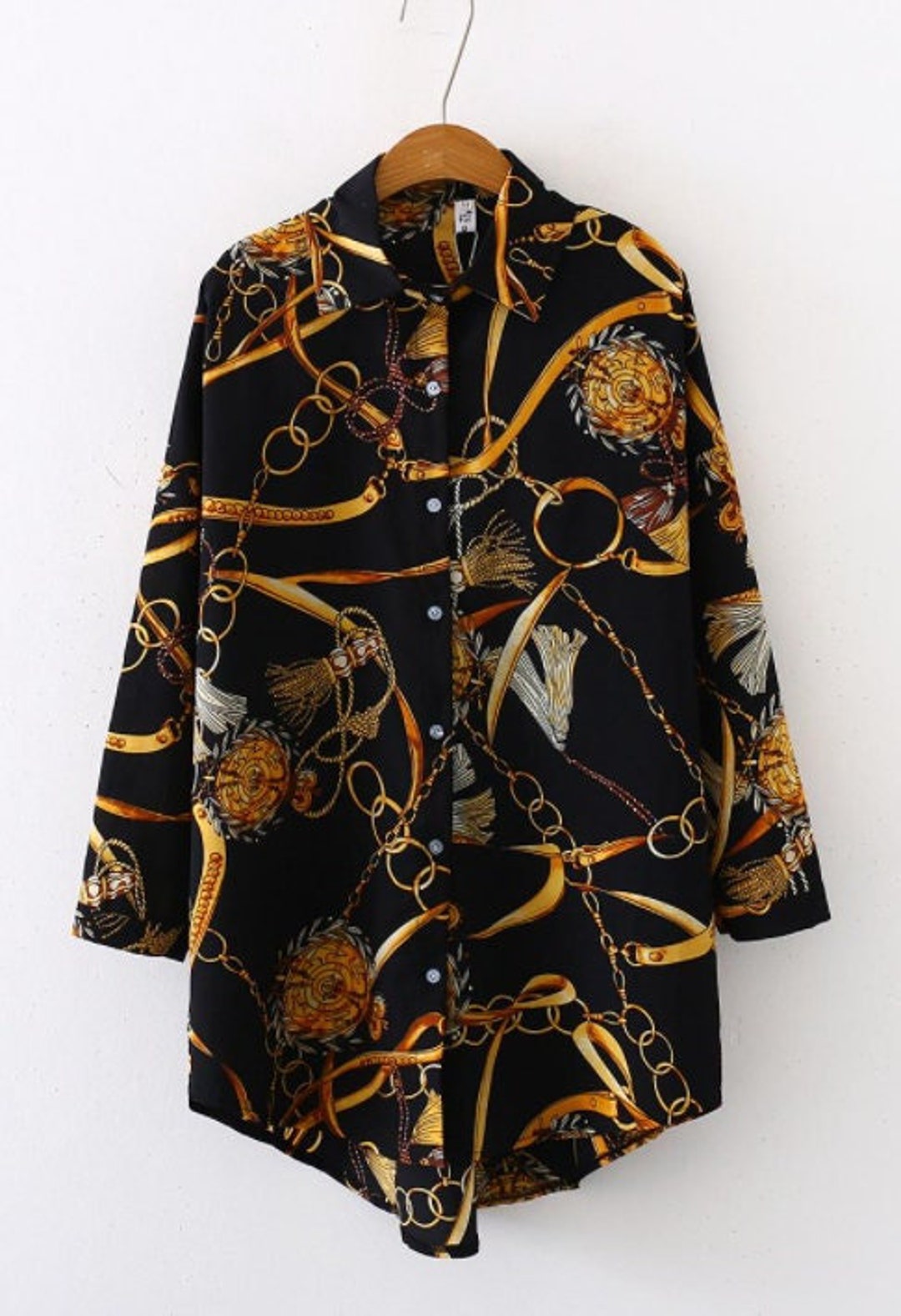 Women's Equestrian Style Harness Horse Print Long Sleeve Casual Shirt main image 0