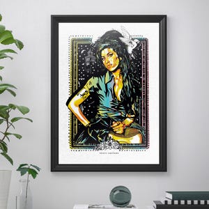 Póster enmarcado de Amy Winehouse / Decoración de pared de leyenda del soul británico / Obra de Amy Winehouse / Póster de música vintage / Arte de pared de soul retro