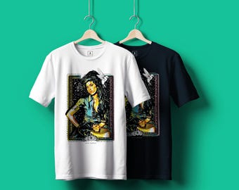 T-shirt "Back to Black" di Amy Winehouse: cotone biologico con stampa DTF