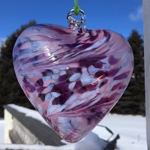 Suncatcher Glass Heart Hand Blown Glass Heart #J39 Light Purple tones, iridized Valentine&#39;s Day