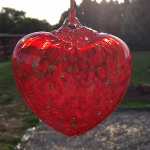 Suncatcher Glass Heart Hand Blown Glass Heart #J11 Ruby Red with White