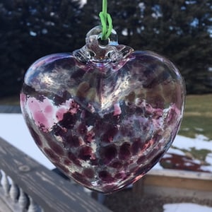 Suncatcher Glass Heart Hand Blown Glass Heart #J104 Purple and Clear