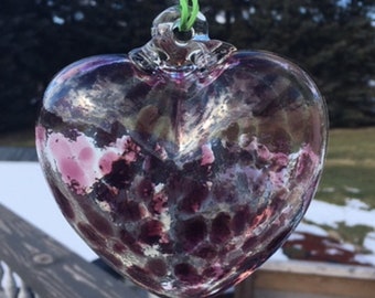 Suncatcher Glass Heart Hand Blown Glass Heart #J104 Purple and Clear