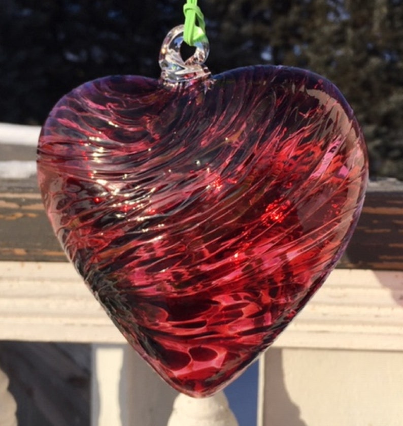 Suncatcher Glass Heart Hand Blown Glass Heart J10R Red Tones Etsy