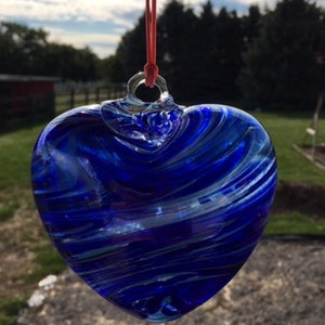 Suncatcher Glass Heart Hand Blown Glass Heart #J3 Blue Purple Gold