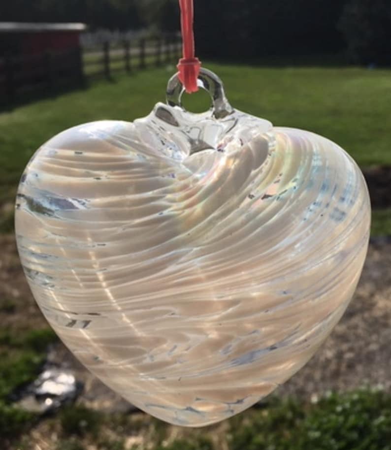 Suncatcher Glass Heart Hand Blown Glass Heart J10 Pearl and Etsy