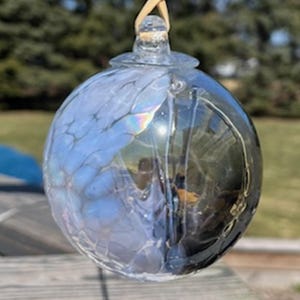 Glass Suncatcher, Witch Balls, Handblown Art Glass Window Ornament 3 1/2&quot; Purple Blue Witches Ball WB30