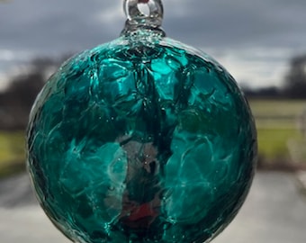 Glas Suncatcher, Hexenkugel, Mundgeblasen Kunst Glas Fenster Ornament 8,5 cm Dunkel Teal WB18