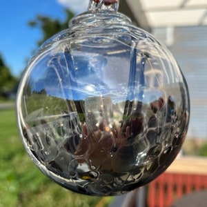 Glass Suncatcher, Witch Balls, Handblown Art Glass Window Ornament 4 1/2" Iridescent Brown - Silver - Gray Witches Ball WB14