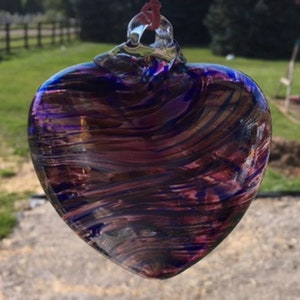 Suncatcher Glass Heart Hand Blown Glass Heart #J9 Purple and  Blue tones, iridized