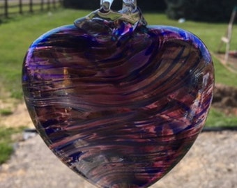 Suncatcher Glass Heart Hand Blown Glass Heart #J9 Purple and  Blue tones, iridized