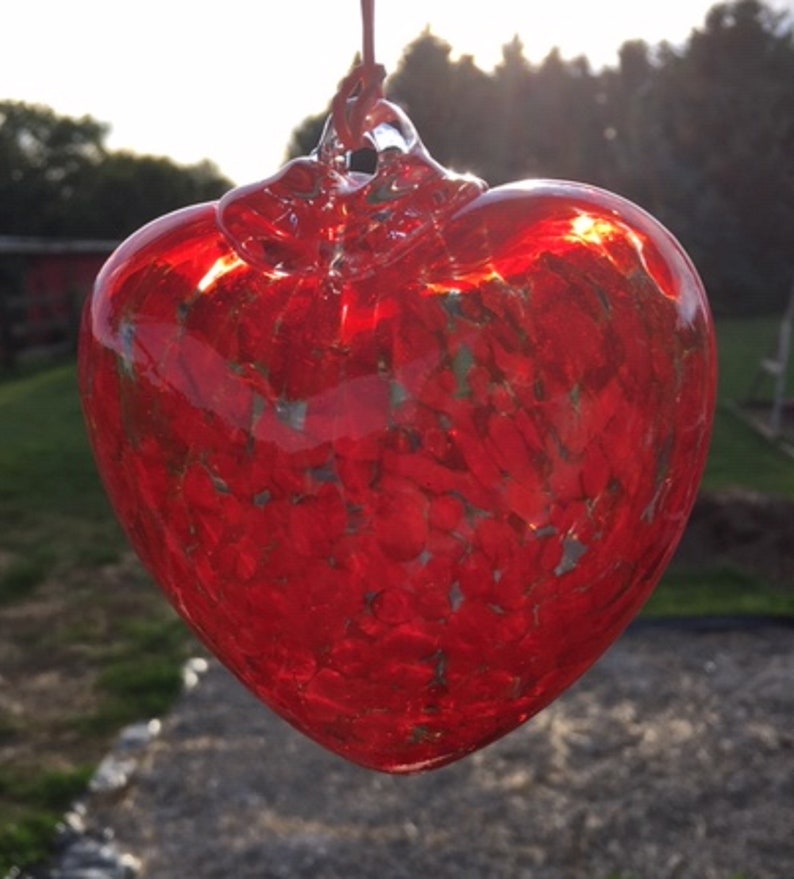 Suncatcher Glass Heart Hand Blown Glass Heart J11 Ruby Red Etsy