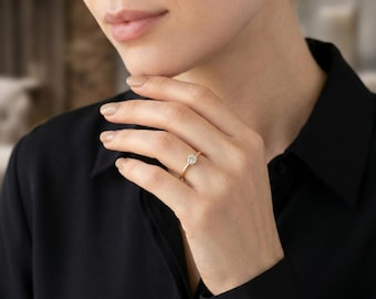 0.50 CT Lab Grown Diamond Solitaire Engagement Ring, Low Profile Basket Setting, Classic 10K 14K 18K Solid Gold Ring, Anniversary Gift