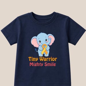 Tiny Warrior Mighty Smile Kids Cancer Awareness Shirt, Elephant Gold Ribbon Toddler Tee, Childhood Cancer Warrior Gift