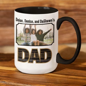 Custom Father&#39;s Day Family Photo Mug, Personalized Coffee Cup Gift for Dad From Kids With Their Names and Picture