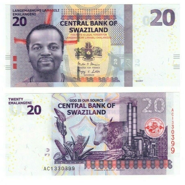 2017 Eswatini Swaziland Banknote P37c 20 Emalangeni UNC