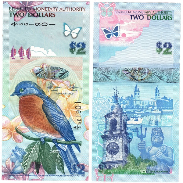 2009 Bermuda 2 Dollar P57c Bluebird Banknote UNC