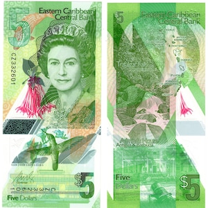 2021 Ost Karibik 5 Dollar Polymer Banknote UNZ P56