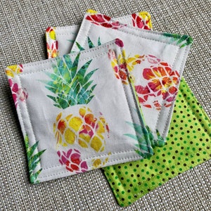 Handmade Quilted Fabric Coasters: Set of 4 Reversible Cotton Coasters