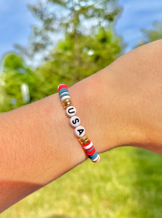 Clay Bead Letter Bead Bracelets Vsco Patriotic Clay Bead Bracelet
