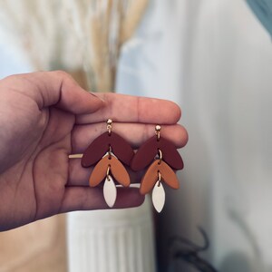 Fall Clay earrings.Beautiful fall three colored leaf shape dangling earrings .fall gift . Perfect thanksgiving earrings