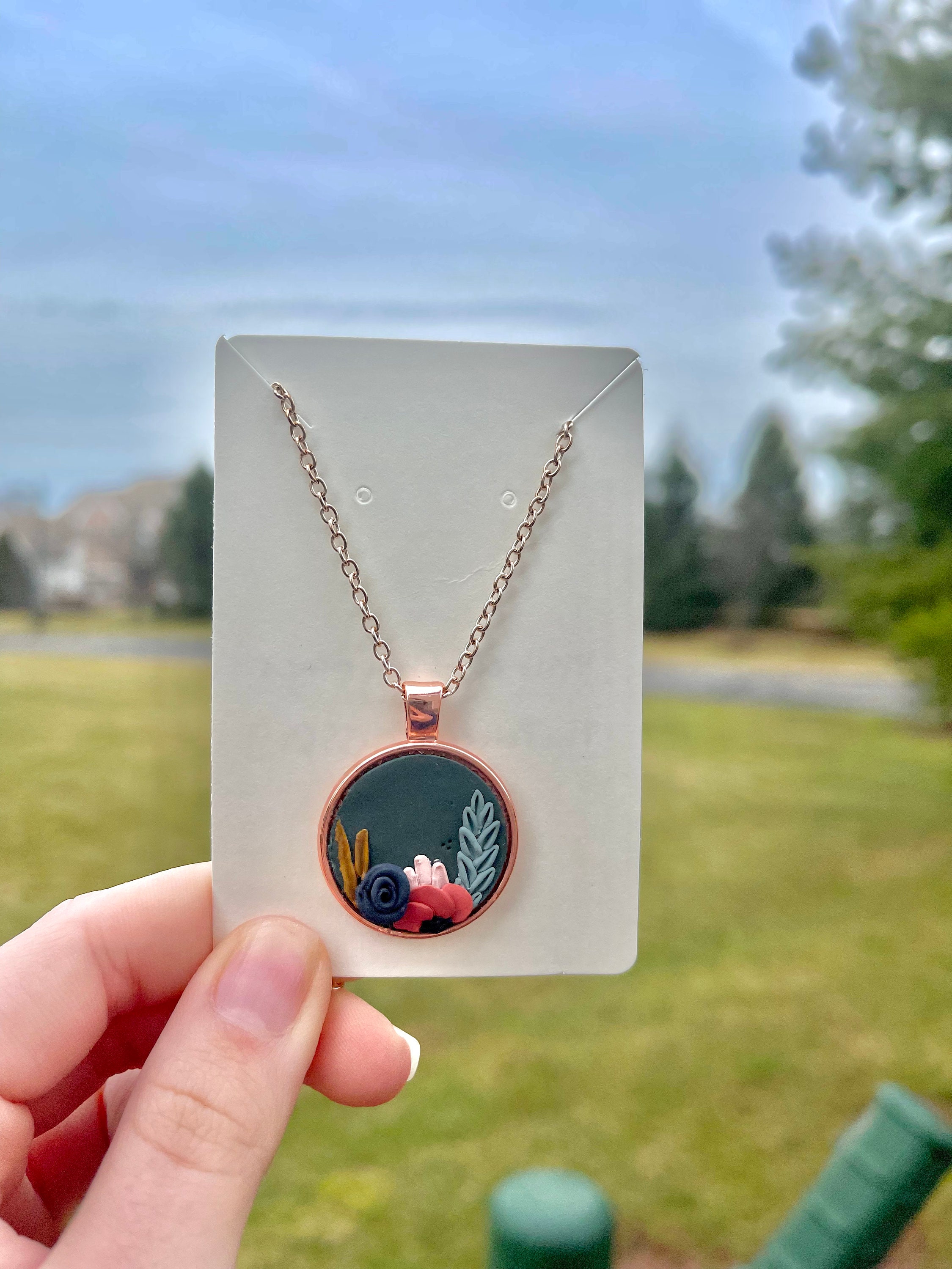 Polymer Clay Flower Pendant. Clay Necklace. Flower Jewelry