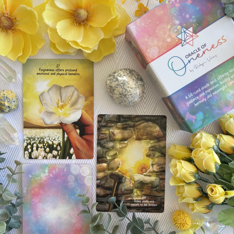 May include: Oracle of Oneness deck by Robyn Vining. A 64-card oracle deck offering guidance and inspiration, leading you to harmony and meaningful connection. The cards feature colorful illustrations with a variety of themes.