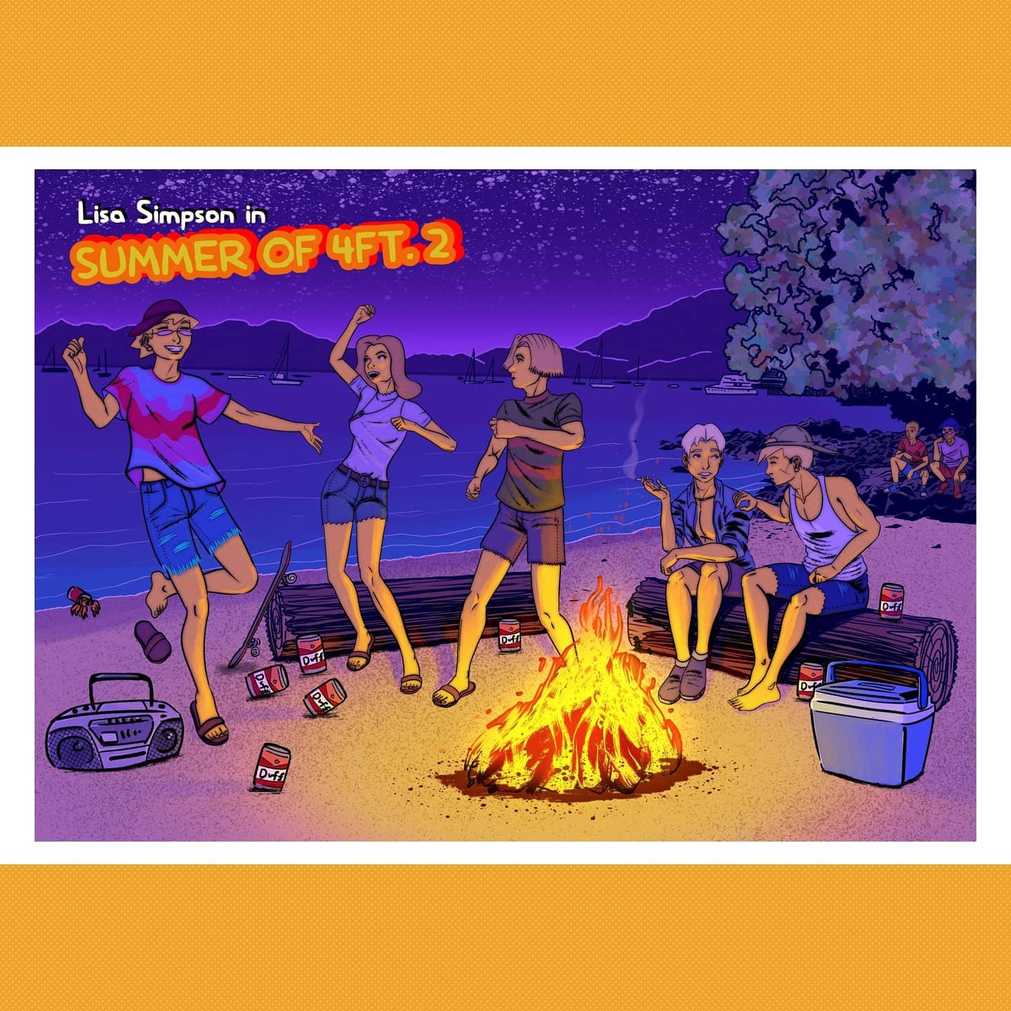 Lisa & Bart Simpson in Summer of 4ft 2 Beach Party the Simpsons A4 Full