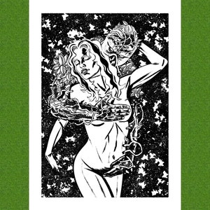 Swamp Thing and Abby Arcane DC Comics Vertigo black & white A5 print