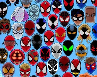 Spider-Man Spider Verse heads & masks - Full Colour A4 print