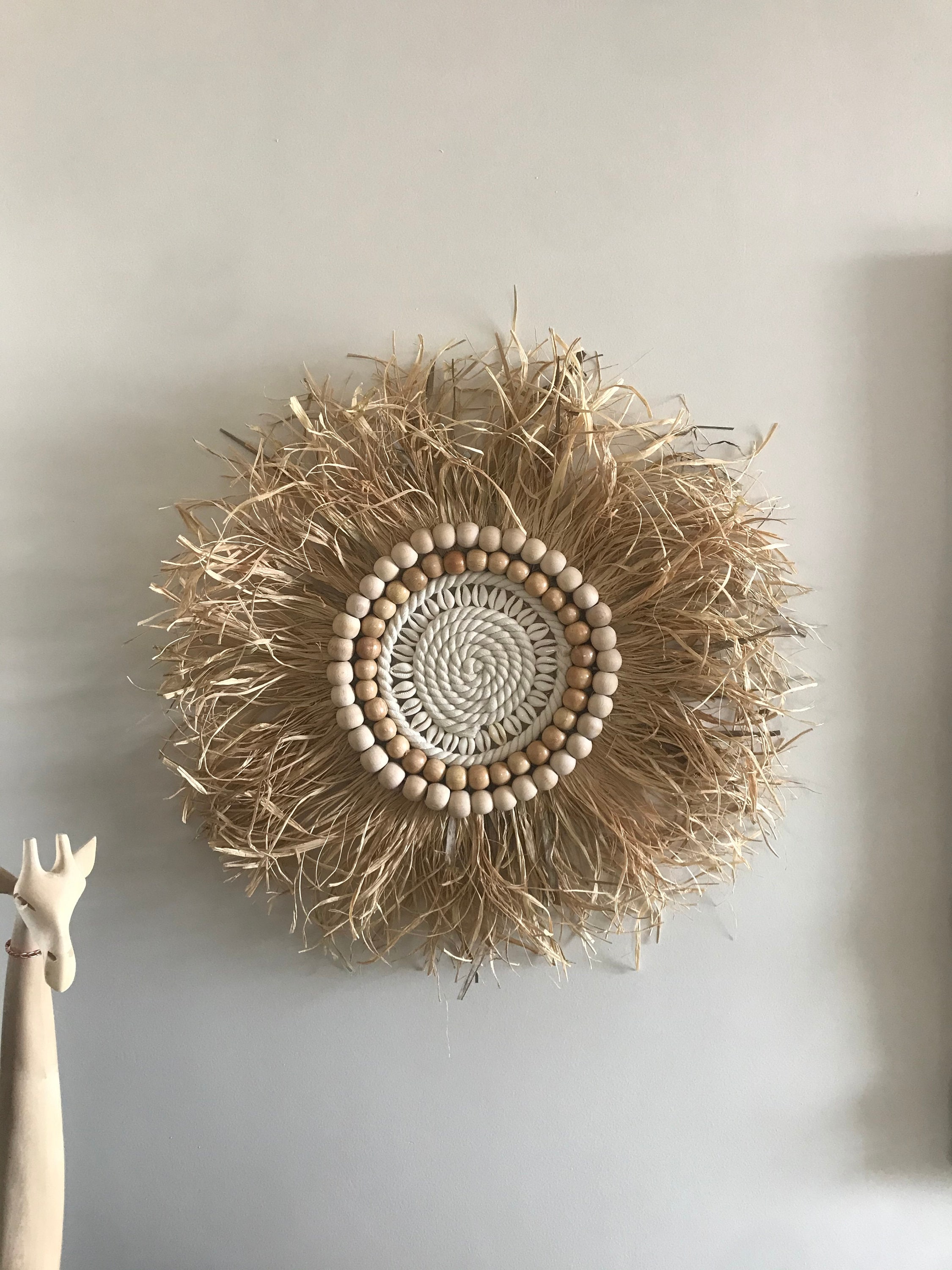 Raffia Round Bohomian Round Raffia Wall Decor Bohemian Wall | Etsy