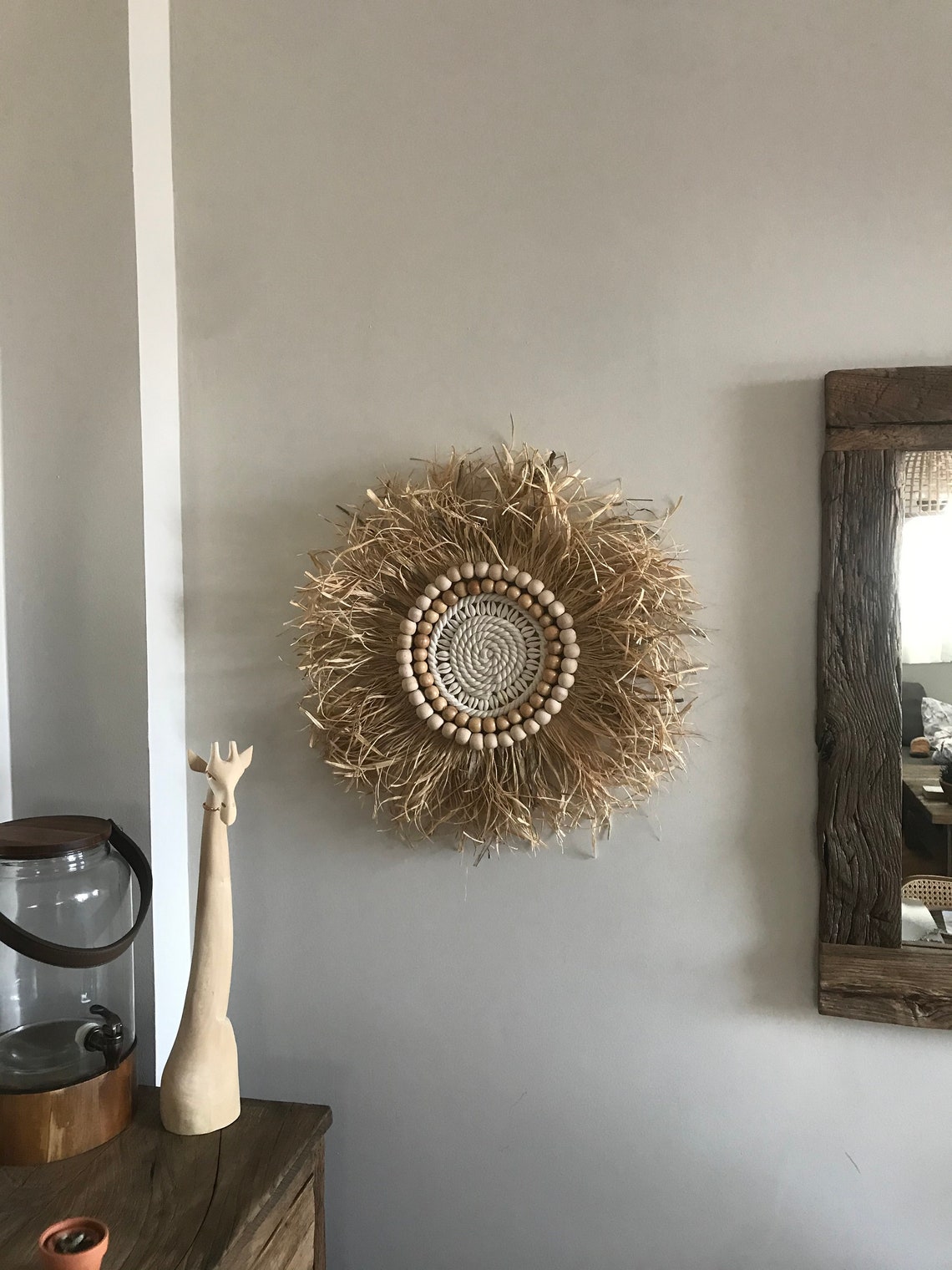 Raffia Round Bohomian Round Raffia Wall Decor Bohemian Wall Etsy