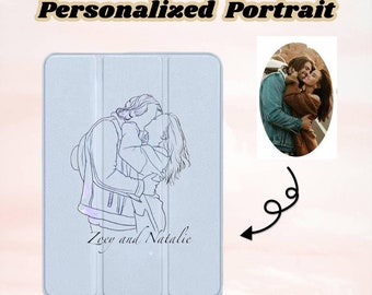 Aangepaste paar lijnen portret iPad Case, gepersonaliseerde iPad Case voor 2022 iPad Pro 12.9 pro 11 Air 10.9 10.2 mini, Memory Gift, Valentine Gift