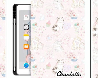 4 Styles Floral Cat iPad Case, Cute iPad Air Case, Kawaii Case With Holder, iPad 2020 2022 Cover, iPad 9.7"/ 10.2"/ 10.9"/ 11inch