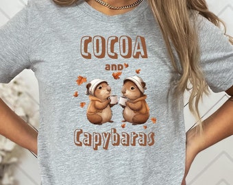 Kakao Capybaras T-Shirt Design - Gemütlicher Herbst PNG (Digitale Datei)