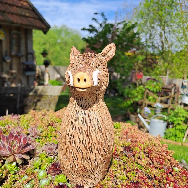 Zaunhocker Wildschwein Sau Garten Keramik Deko Handarbeit Geschenk Figur Unikat Tier