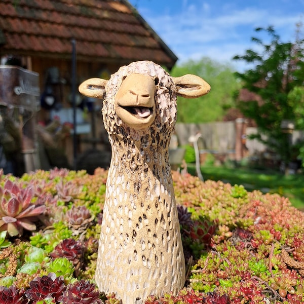 Fence stool sheep garden ceramic decoration handmade gift figure unique animal