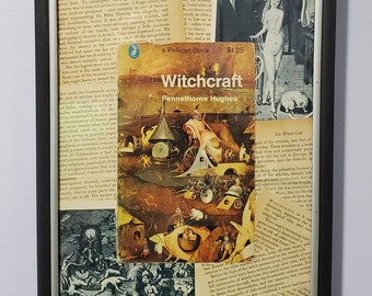 Pennethorne Hughes - Witchcraft - Vintage Paperback Book Cover Collage Art 8.5x11 - occult, Hieronymus Bosch