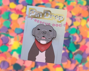 Rescue Dog Day Pitbull Soft Enamel Pin with Custom Backing. Shelter Dog Celebrating Adoption Day.