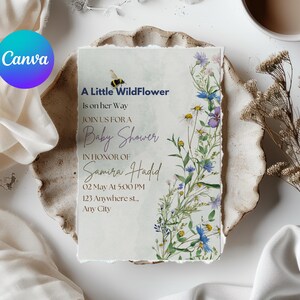 Wildblumen-Babyparty-Einladung | Digitale Canva Vorlage | Druckbare Babyparty einladen | Elegantes Blumenmuster für Einen Besonderen Anlass