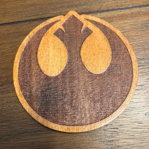 Stained basswood Rebel Alliance logo from Star Wars with semi gloss finish