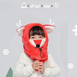 Red Fox Moving Ears Balaclava: Winter Flannel Hood