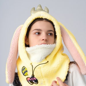 Yellow Bunny Knit Balaclava Ski Mask: Winter Sports Helmet Cover