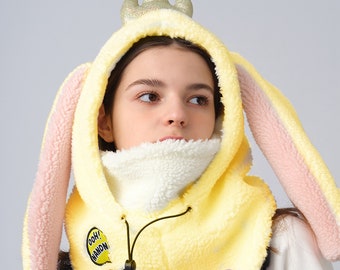 Yellow Bunny Knit Balaclava Ski Mask: Skiing/ Snowboard Balaclava, Outdoor Sport Knit Hood, Helmet Cover, Halloween/ Christmas/Birthday Gift